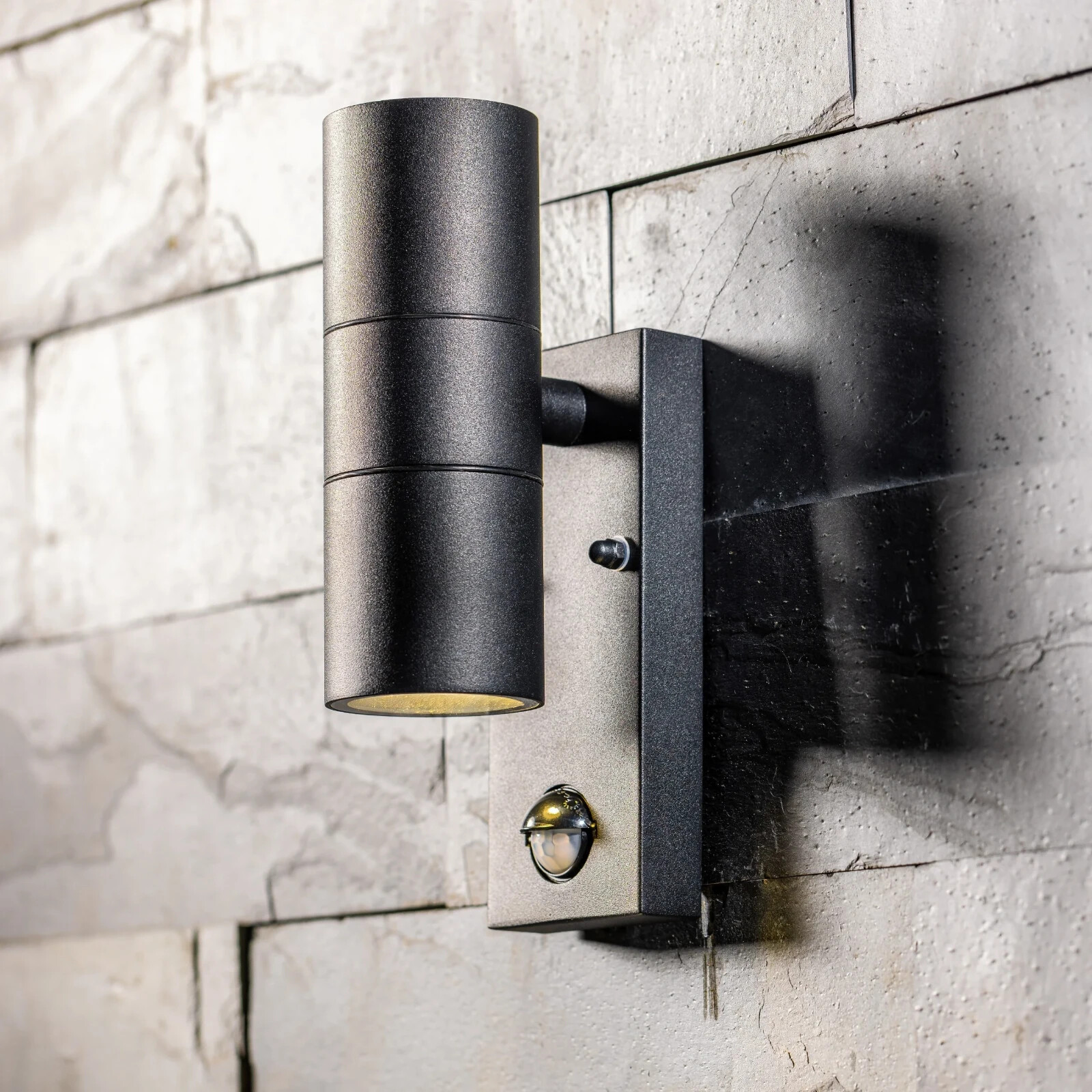 CGC LEON Black Stainless Steel Up Down Outdoor Wall Light IP44 with PIR Sensor