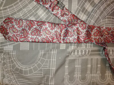 X Andrini Herren Seidenkrawatte silber rot Paisley klassisch schmal Stil Krawattenhalter 1980er