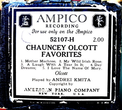 AMPICO Olcott CHAUNCEY OLCOTT FAVORITES 5 Selections 52107-H Player Piano Roll - Picture 1 of 1