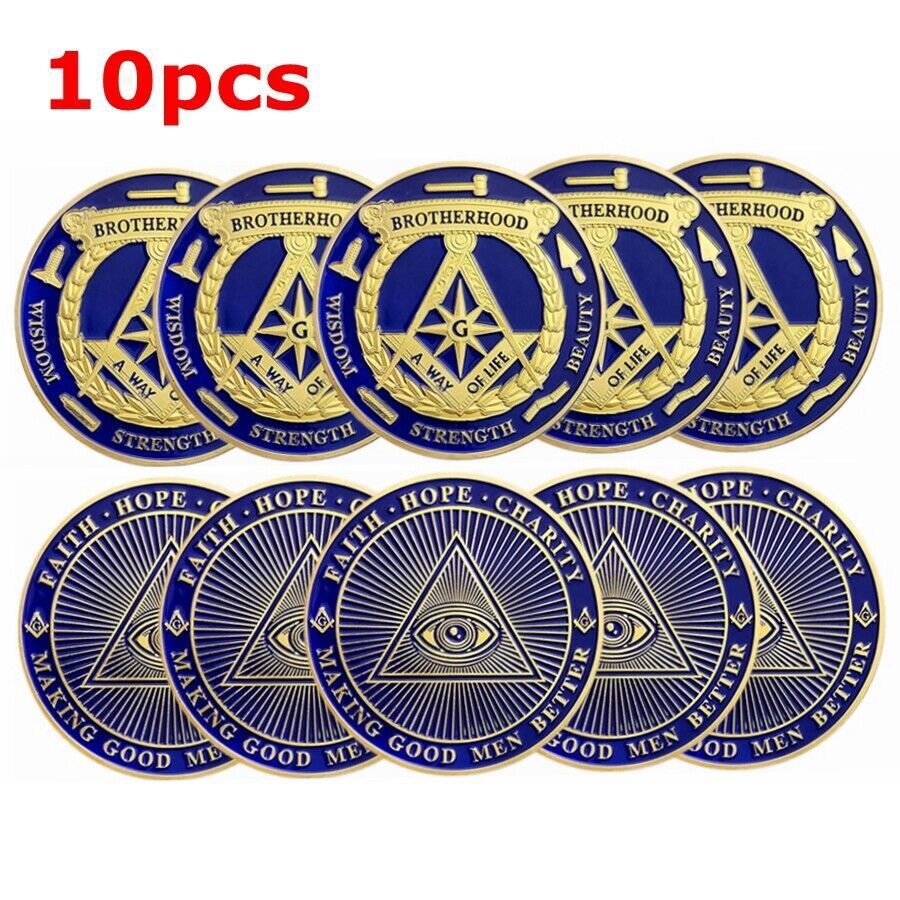 10pcs Masonic Challenge Coin Blue Lodge Gold Blue Freemasonry Coin