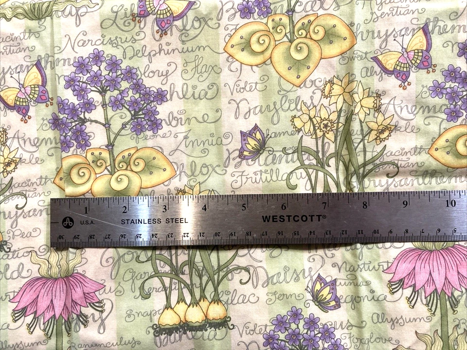 Tela SSI Debbie Mumm Pastel Flores y Hierbas en Bronceado Mariposas Palabras 2Y x 44"W Foto 2 de 3