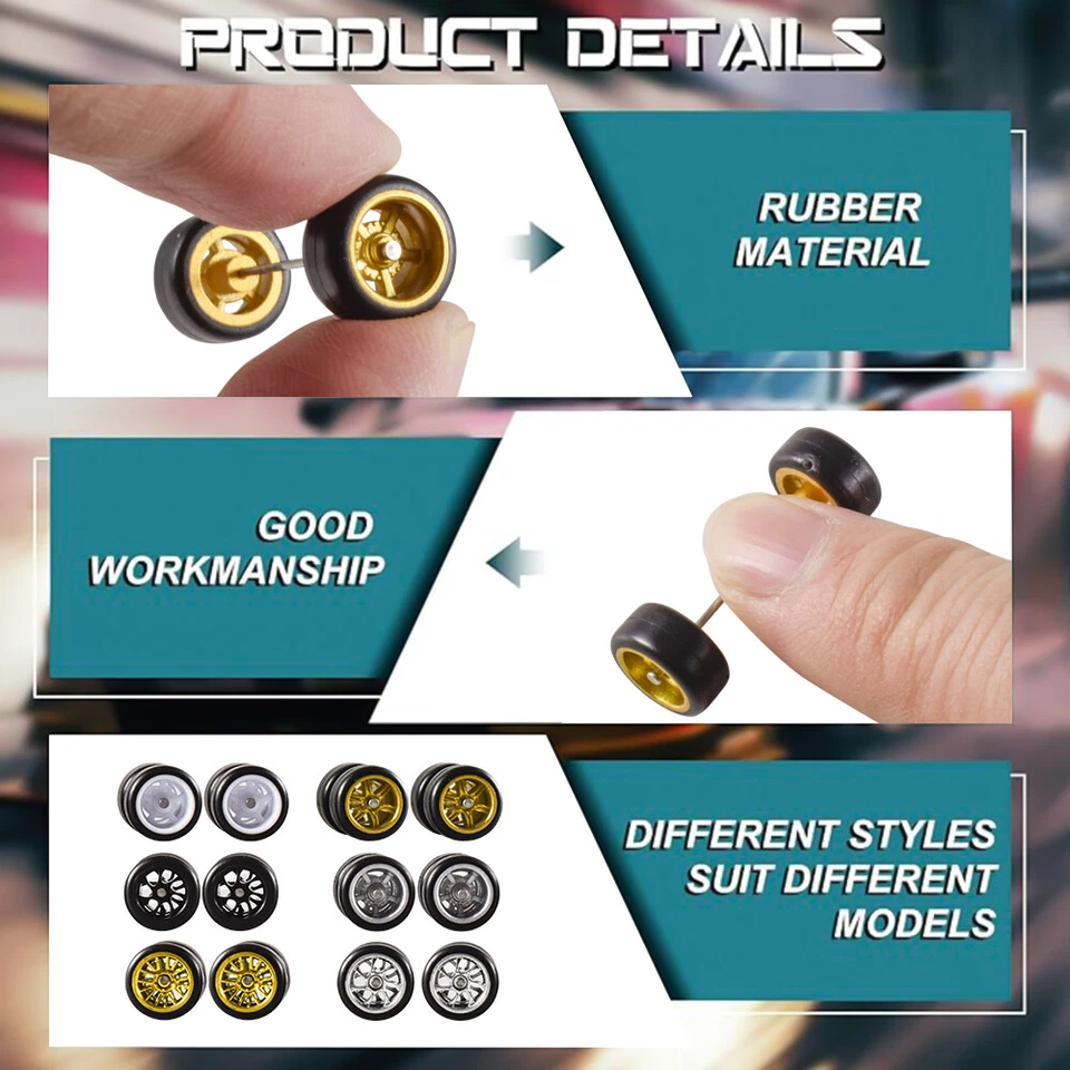 RC Räder und Gummi Reifen 11mm Felgen für Hot Wheel Matchbox Domeka 1:64 Auto - Bild 4 von 4