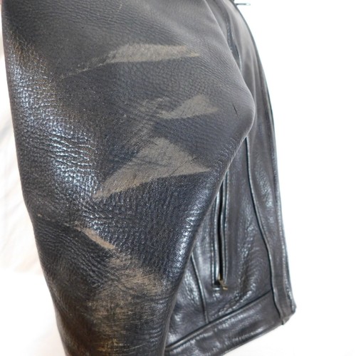 Fox Creek Mens XL 44 Black Leather Motorcycle Jacket Missing Liner Full Zip - Picture 2 of 12