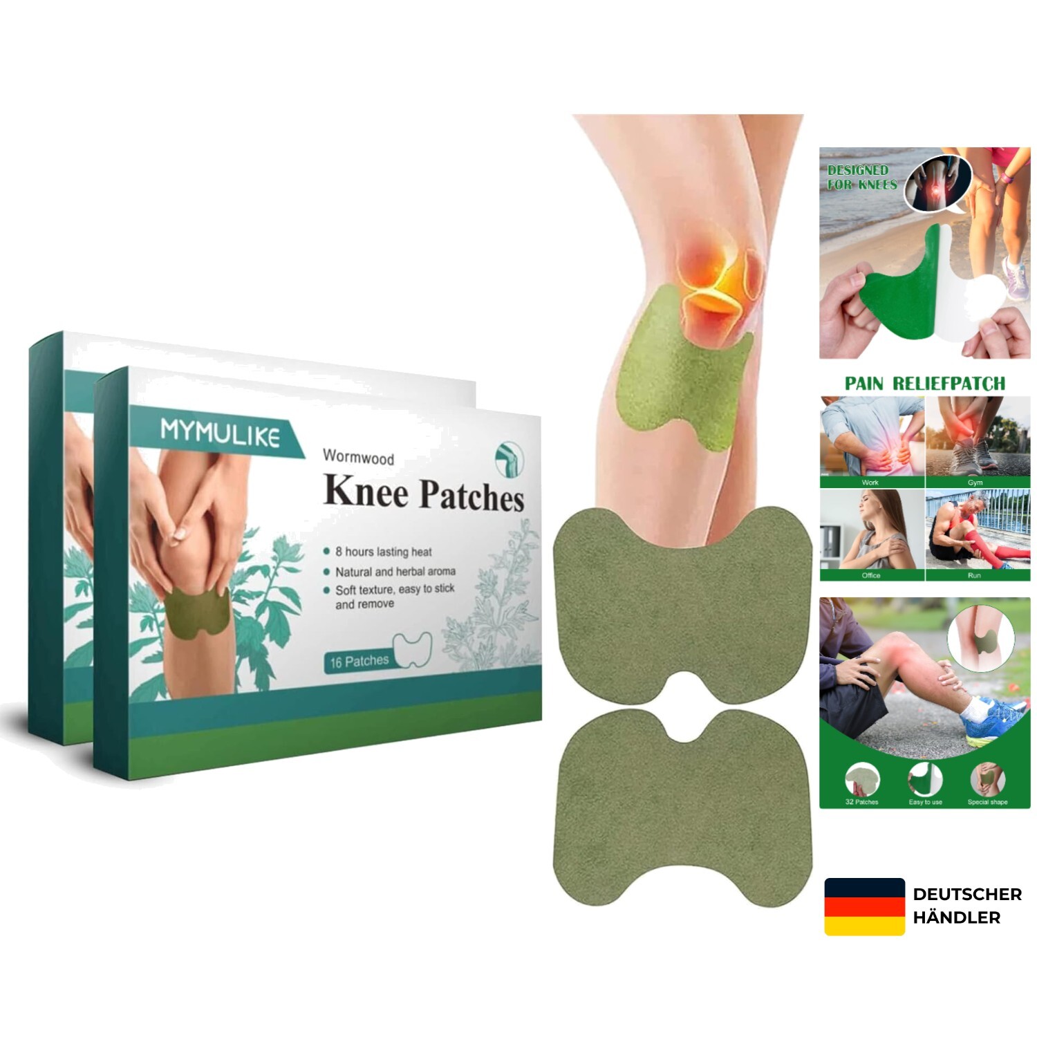 Natürliche Wärme-Pflaster für Kniebeschwerden - 32 Stück für 8 Stunden Linderung