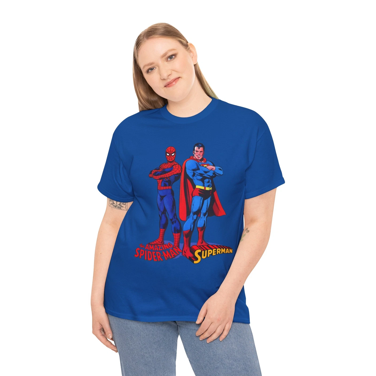 Amazing Spider-man, Superman T-Shirt - 1970s D.C Comics & Marvel Team-Up