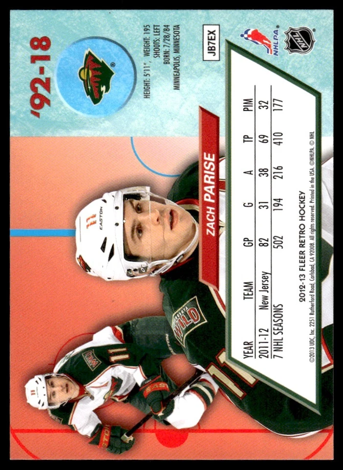 2012-13 Fleer Retro 1992-93 Ultra Zach Parise Minnesota Wild #'92-18 R59 - Image 2 of 2