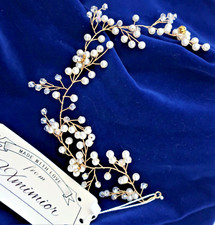 BRIDAL - WEDDING HAIR VINE - PEARLS, CRYSTALS  RHINESTONES ON GOLD WIRE