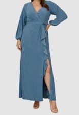 Adrianna Papell Women's Blue Jersey Faux-Wrap Gown Dress Plus Size 20W