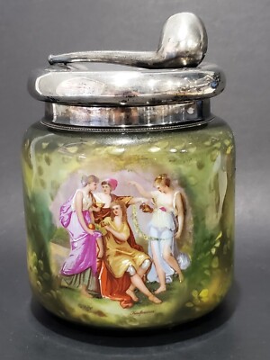ANTIQUE VICTORIA CARLSBAD AUSTRIA PORCELAIN HUMIDOR TOBACCO JAR W/PIPE LID 