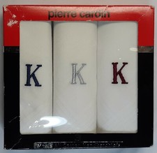 Pierre Cardin 3 Handkerchief Set K monogram Vintage NEW sealed