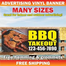 BBQ TAKEOUT Advertising Banner Vinyl Mesh Sign Custom Phone Number BARBEQUE Bar