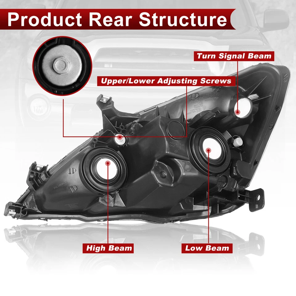 Headlights Assembly Headlamps For 03-07 Honda Accord Black Housing Amber Corner - Image 4 of 4