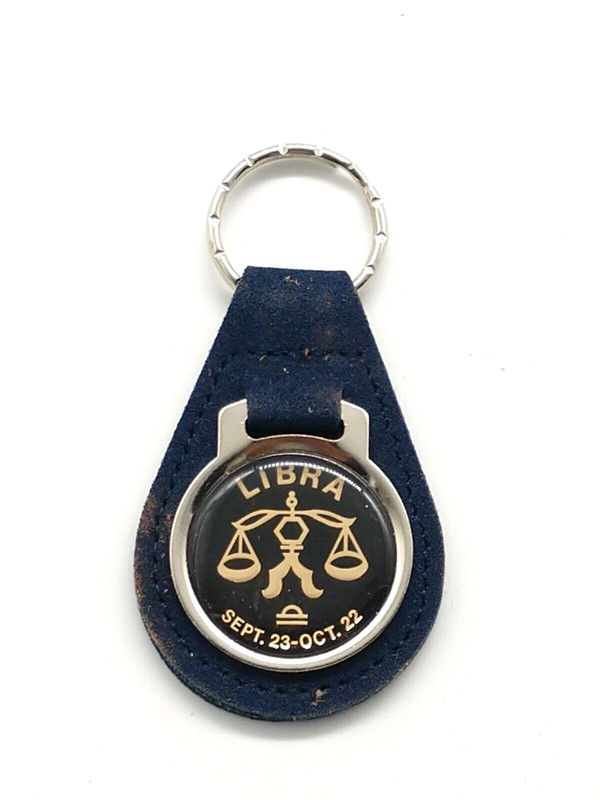 Vintage Astrological Sign Libra September 23 - October 22 FOB Leather Keyring 