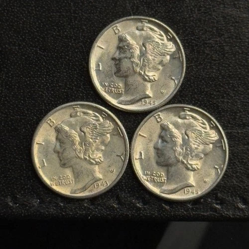 Lot of Mercury Dimes - 1945-P, 1943-D, 1943-P - BU High Grades