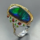 AAA Quality 30 ct Natural Ammolite Ring 925 Sterling Silver Size 8.5 /R482543