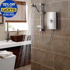 Triton Aspirante Electric Shower 8.5kW Head & Riser Brushed Steel ASP08BRSTL