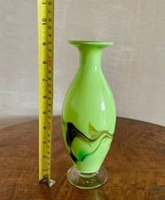 Vintage Dalian Glass Snowflake Vase Mid Century Retro Green Swirl Murano Style
