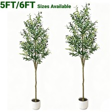 5FT/6FT Artificial Olive Tree with Moss & White Planter Faux Fake Plant Decor