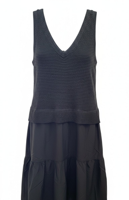 NWT Cynthia Rowley Mixed Fabric V-neck Tiered Maxi Dress Black Size Large |  eBay