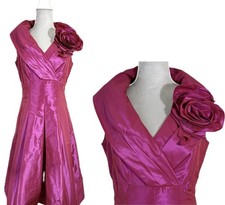 Rickie Freeman Teri Jon Taffeta Dress 4 Fuchsia Pink 3D Rosette Prom Coquette