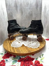 Antique Roller Skate Black Leather Rough Sz 6 see photos