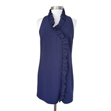Trina Turk Atlantis Navy Blue Ruffle Mini Dress Size 4 Sleeveless Shift