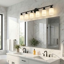 Black Vanity Light with Glass Shade 39 in 6-Lights Wall Fixture Bathroom Mirror