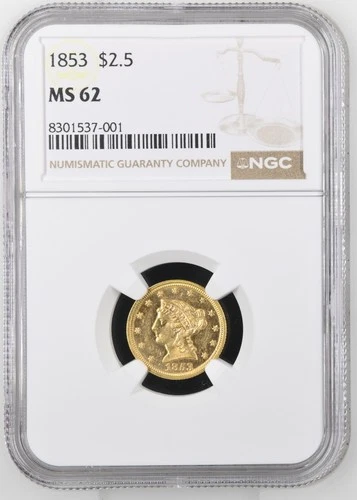 1853 $2.50 Gold Liberty Head Quarter Eagle NGC MS-62 LOOKS PROOFLIKE