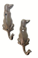 Two Dog Tail Leash Wall Hooks Cast Iron Key Towel Coat Hanger Rustic Brown 6" H