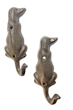 Two Dog Tail Leash Wall Hooks Cast Iron Key Towel Coat Hanger Rustic Brown 6" H