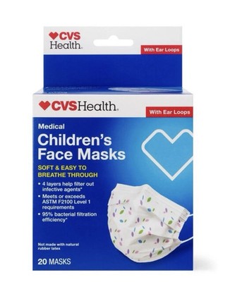 Children s Medical Face Mask 4 Layer, CVS, 20 ct., Ages 4-12. Free Shipping
