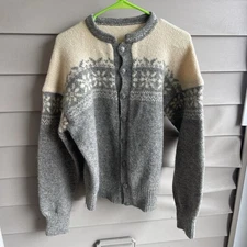 Vintage Wool Sweater Size Large ? Fair Isle Nordic Cardigan Button Front