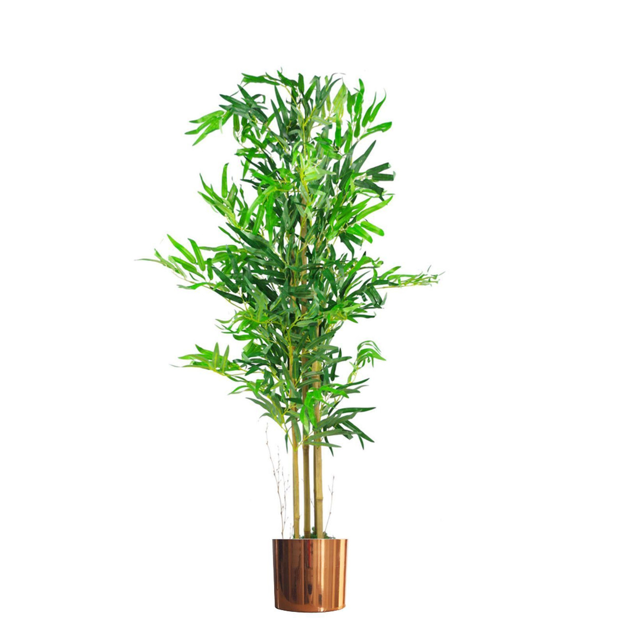 Artificial Bamboo Plant Tree - 120cm (4ft) - Natural Look - Green - Copper Metal Planter - Leaf Design UK - Image 2