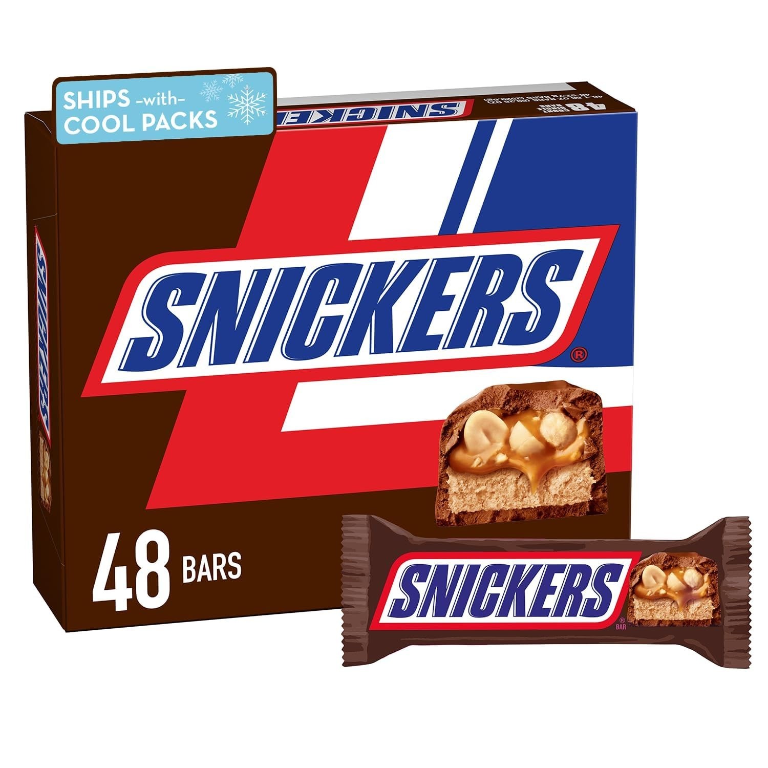 SNICKERS Full Size Milk Chocolate Candy Bars, 1.86oz, 48 Ct Box