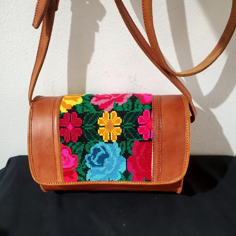 Purse Handbag Cabo St Lucas Crossbody Brown Colorful Genuine Leather Handcrafted