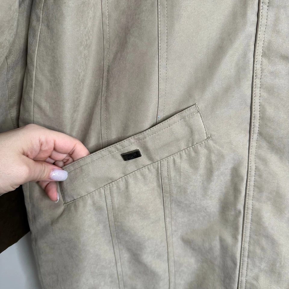 Abrigo con capucha para mujer Classic Elements beige + marrón de piel sintética talla M Foto 2 de 4