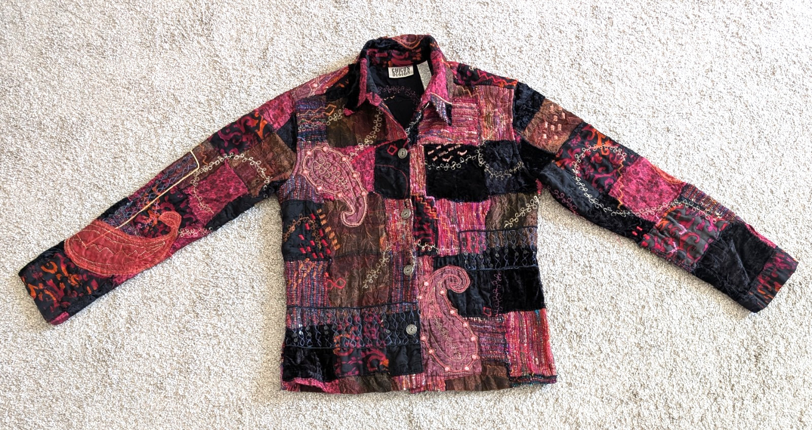 Chicos Design jacket artsy patchwork tapestry boh… - image 3