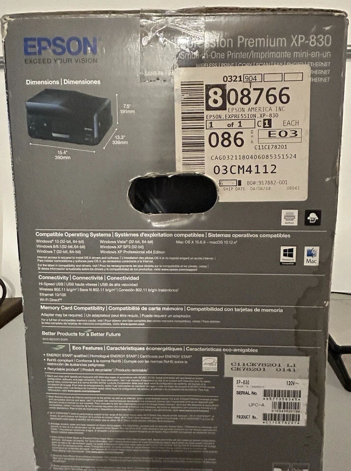 Epson Expression Premium XP-830 Printer Scanner Copier - Sealed - Image 3 of 4