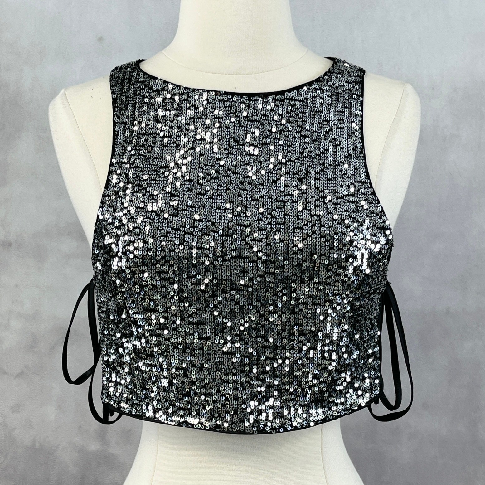 Sequin Side Tie Tank Top Small NYE Club Party Showgirl Glam Festival Shein Bae