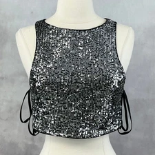 Sequin Side Tie Tank Top Small NYE Club Party Showgirl Glam Festival Shein Bae