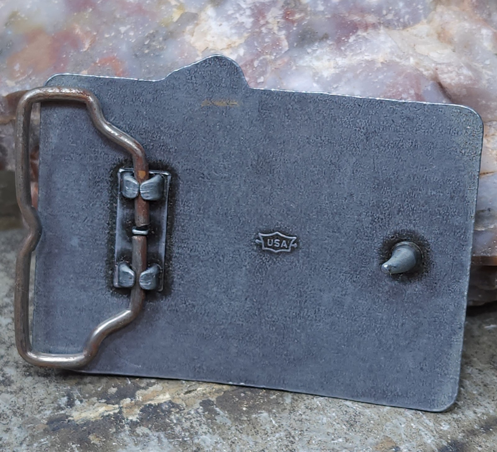 Vintage Enameled Senco Nail Gun Air Nailer Tool Advertising Belt Buckle