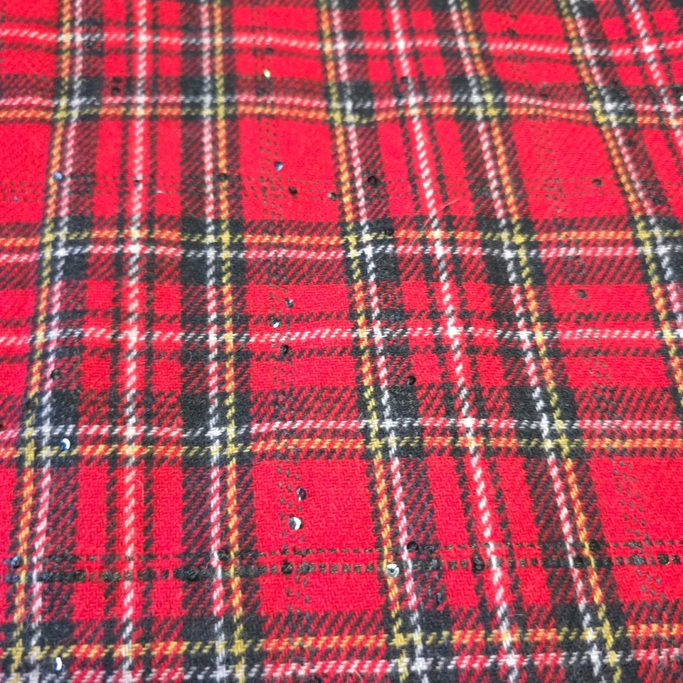 Talbots Plaid Checkered Red Black Yellow Wool Blend Women Size 12 Skirt Sequin - Imagem 3 de 4