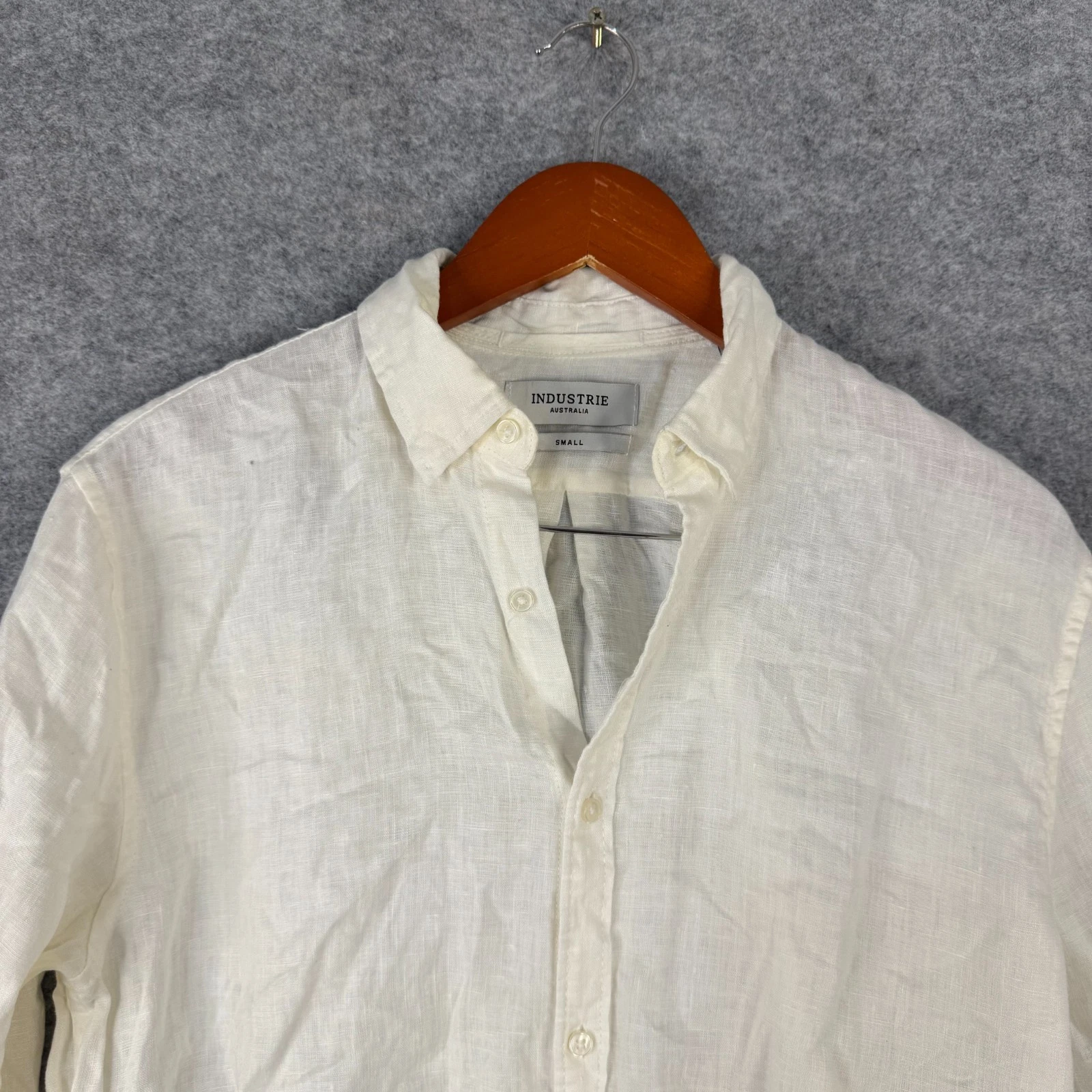 Industrie Mens Shirt S White 100% Linen Button Up Casual Summer