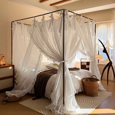 Mosquitera Algodón Red Cama Cortina Romántica Red Cama Con Marcos Blanco