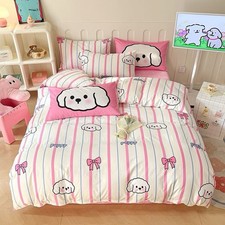 Cute Puppy Cartoon Duvet Cover Set 4-Piece  100 Cotton Bedding Queen