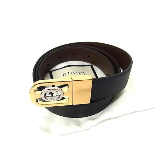GUCCI Belt Men Interlocking Leather Black Size 100/40 122967c