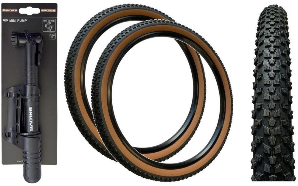 2x Pneumatici Baldys 26x2.10 Mountain Bike Fuoristrada MURO MARRONE + MINI POMPA