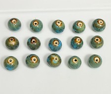 Loose 15 Blue Multicolor Ceramic/Porcelain 13mm Round Beads