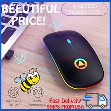 2.4GHz Wireless Optical Mouse USB Rechargeable RGB Cordless Mice For PC Laptop