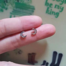 925 Sterling Silver Cute Small Tiny Crescent Moon CZ Stud Earrings Girl Gift UK